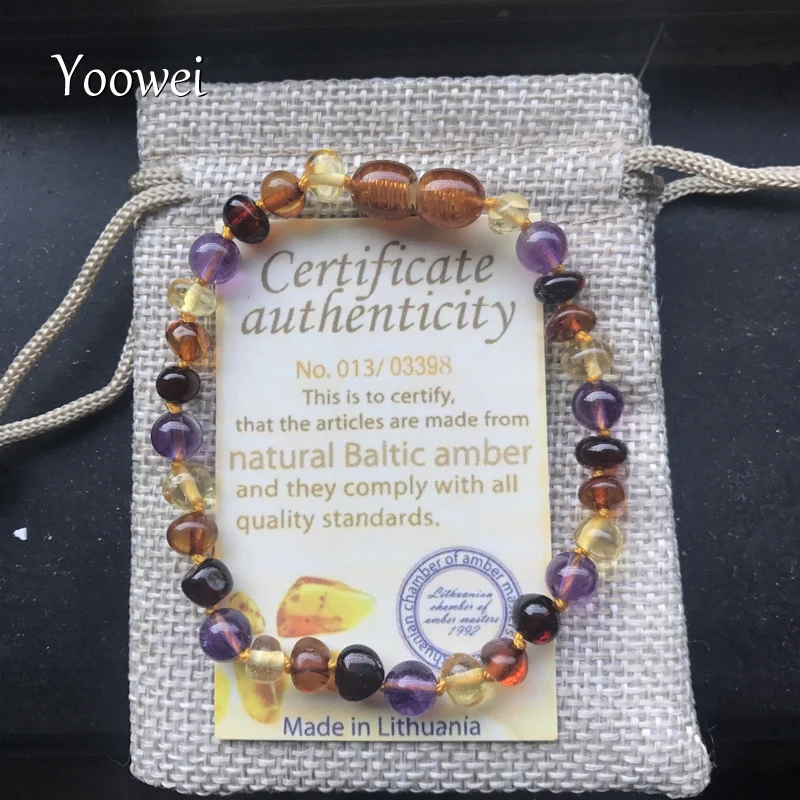 

Yoowei 9 Color Baby Amber Bracelet/Necklace Natural Amethyst Gems Adult Baby Teething Necklace Baltic Amber Jewelry Wholesale