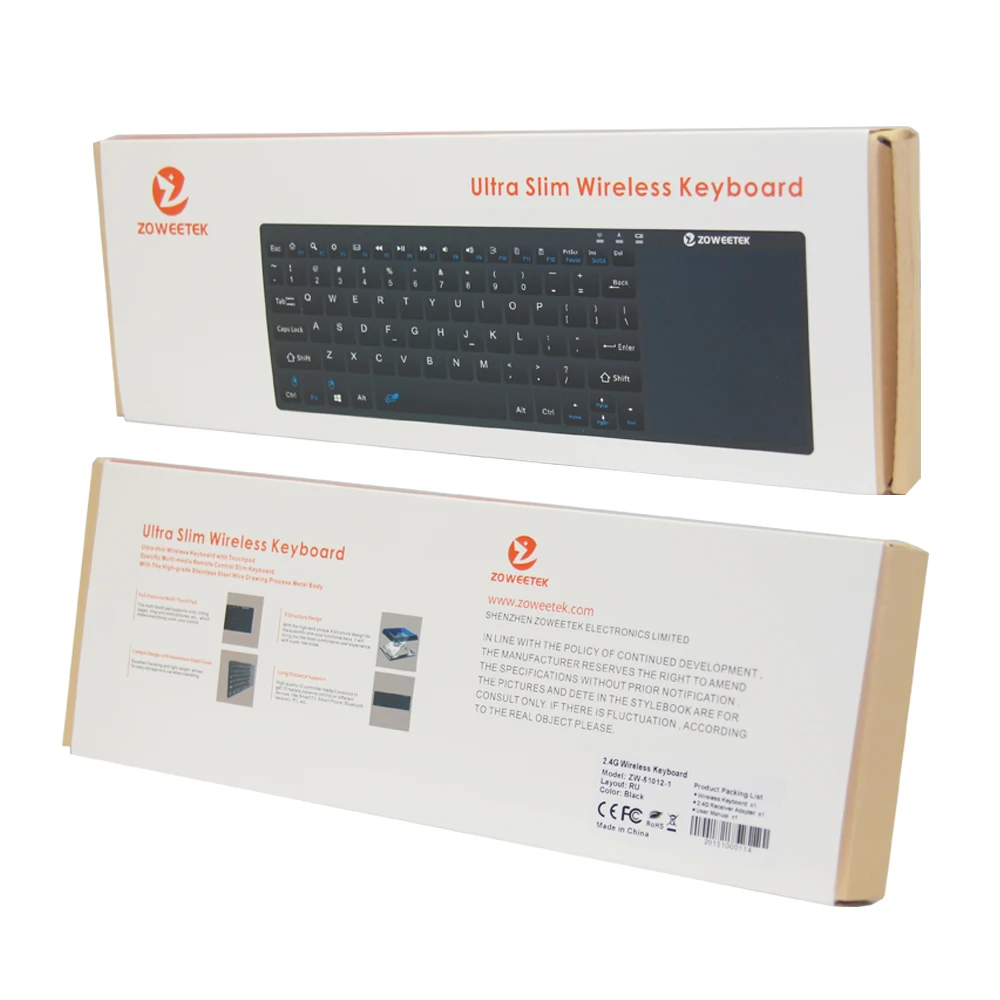 Zoweetek K12BT-1 Brand New Utra-thin Mini Wireless Spanish Bluetooth Keyboard Touchpad For Windows Android PC