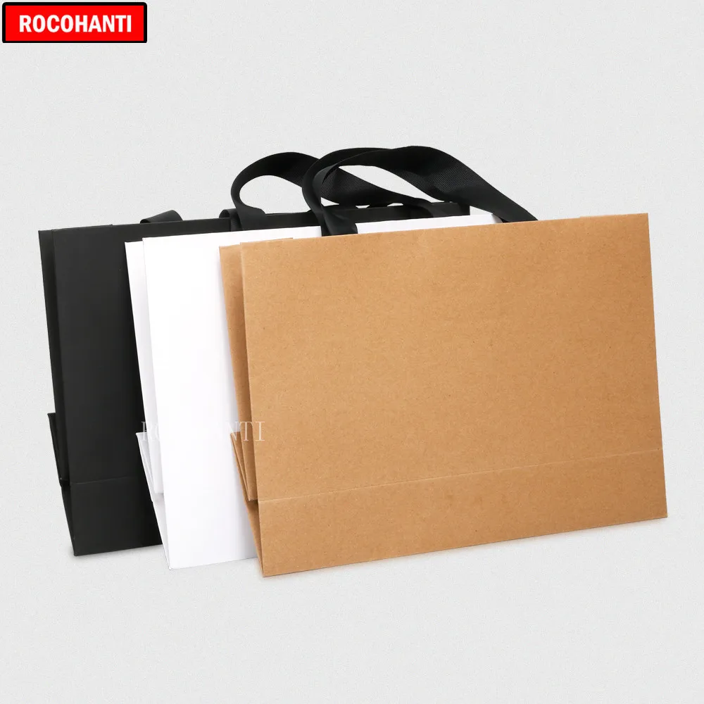 50X Custom Logo Paper Shopping Bag With Ribbon Handle for Clothing Gift Packaging Bag Sacola De Papel