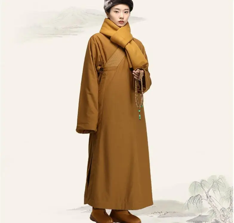 

Winter Chinese Zen Clothing Monks Buddhist Robes Shaolin Long Gown Velvet Robe Thick