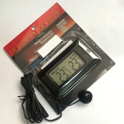 Digital Car Thermometer Celsius Fahrenheit In/Out LCD Car Electronic Temperature Meter Max Min Record 1.5M External Sensor Black