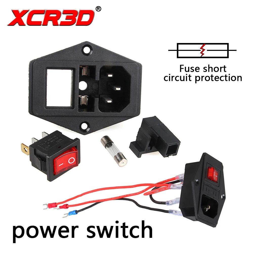 XCR3D power switch 3D Printer accessories 220V/110V 10A fuse wire safety switch short current protection system