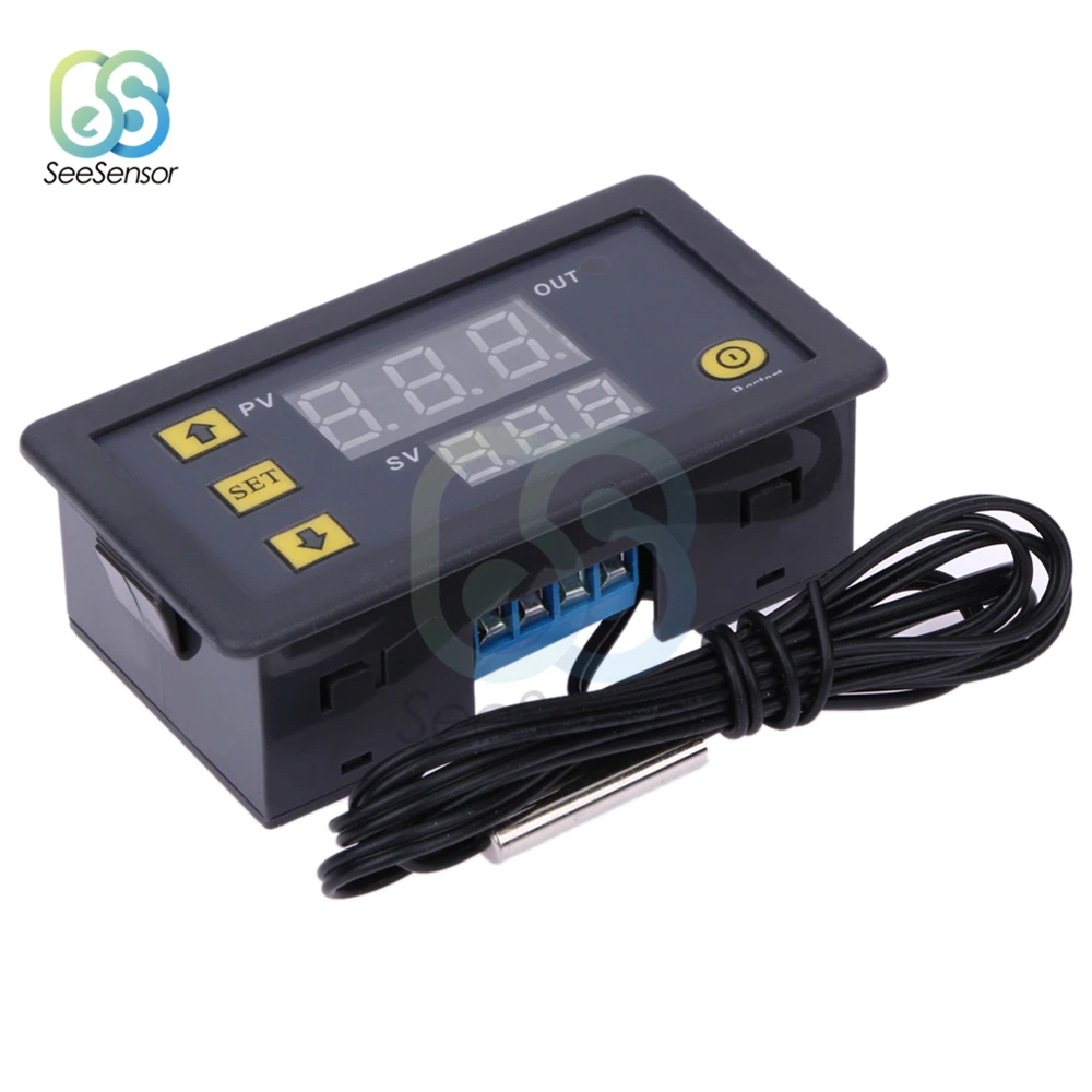 W3230 12V 24V AC110-220V 20A Digital Temperature Controller LED Display Thermostat Heat/Cooling Control Instrument Probe Line