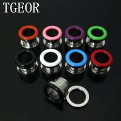 HOT body jewelry 1pcs mixed ear gauges multi colors drop oil printed stainless steel screw on Flesh Tunnel free shipping