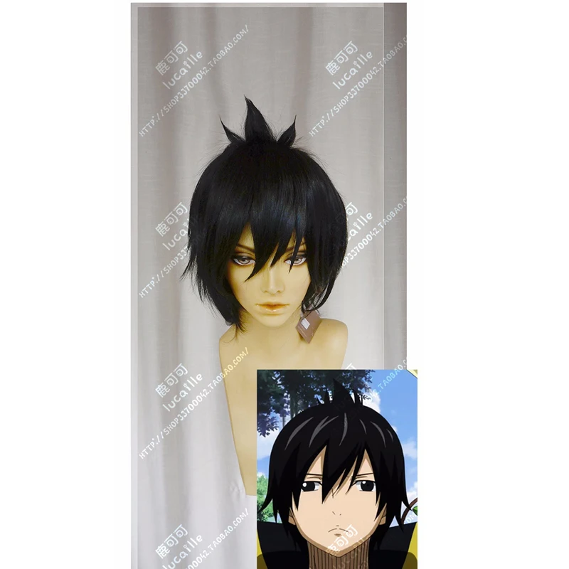 Top Quality Zeref Dragneel Cosplay Wig Black Short Styled Synthetic Hair Halloween Party Wig + Wig Cap