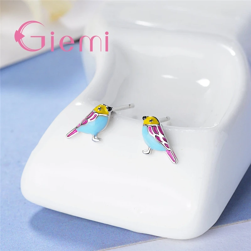 OMG Colourful Lifelike Bird Particular Design Charm Glamorous  Vivid Women Stud Earrings  Genuine Silver Surprise Girls Gift