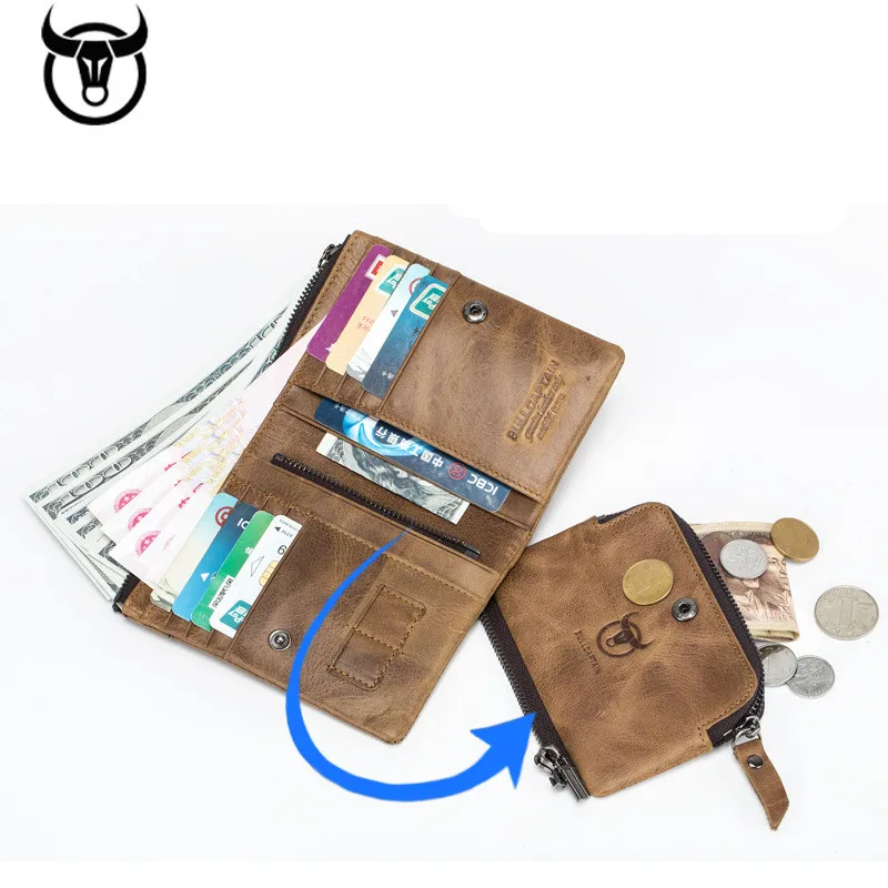 New Genuine Cowhide leather Men Wallet Short Coin Purse Small Vintage Wallet Brand High Quality Designer New Short Wallet