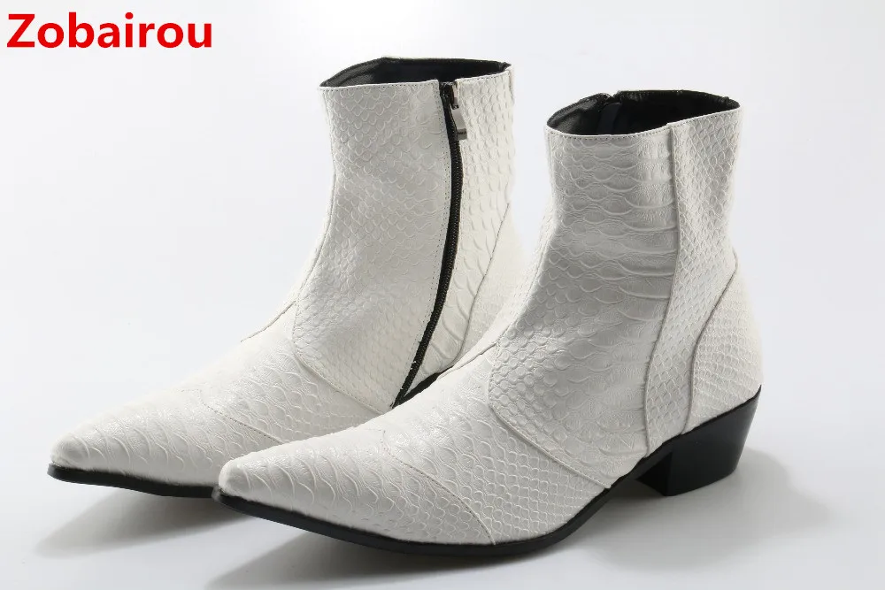 

Zobairou chelsea boots men black white cowboy boots mens snake skin leather ankle boots mens winter footwear motorcycle shoe