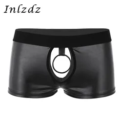 Mens Lingerie Latex Panties Leather Underwear Exotic Sex Underwear Hot Sexy Cut Out Boxer Shorts with Ball Lifter Penis Hole