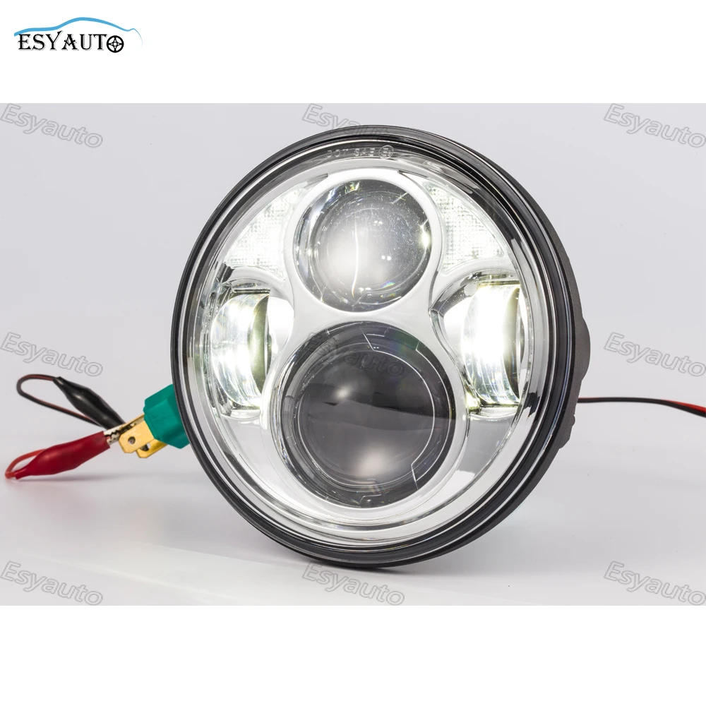 1pcs DOT 5 3/4 Inch Round Projector LED Headlight 5.75 Headlamp White Halo DRL for motorcycle Black/Chrome