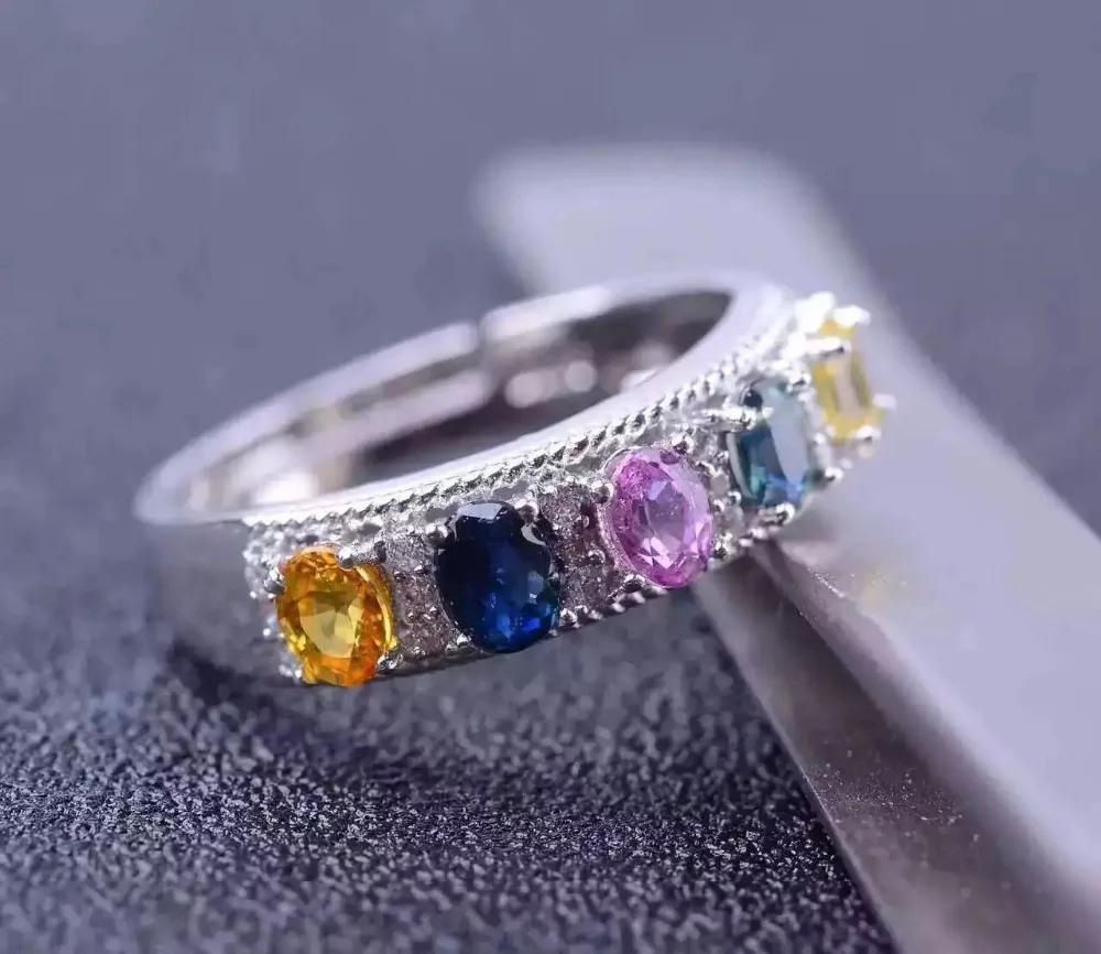 

925 sterling silver pinkycolor Sapphire rings fashion gift for women jewelry open fine jewelry African Sapphire j030401agl