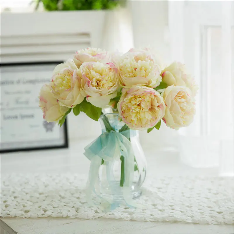 

5 heads simulation peony hand tied flowers European royal peony bride hand hold bouquet wholesale home decoration peony flower