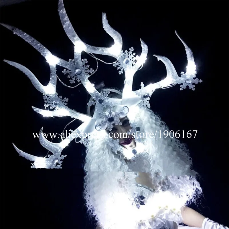 Led Luminous Antlers Headwear Led Light Up Party Queen Evening Dress Led Masquerade Cosplay DS Clothes Christmas Suit