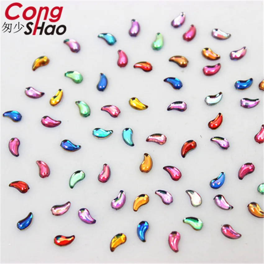 Cong Shao 1000pcs 3D Nail Art Tips AB color comma flatback crystal Acrylic Rhinestone trim phone DIY not hotfix nails CS380