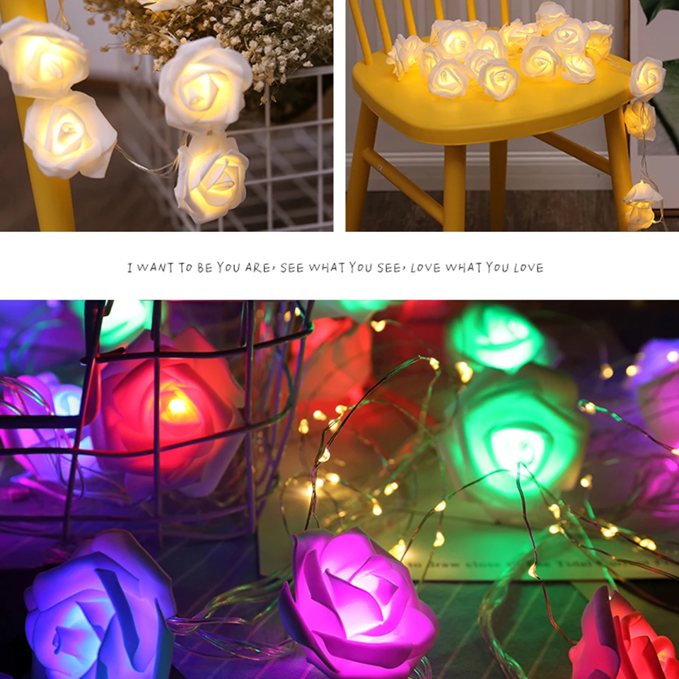 Xsky Battery Powered 1M 2M LED Rose Flower String Led Fairy Lights Holiday Valentine\'s Day Wedding Birthday Party Garden Decor