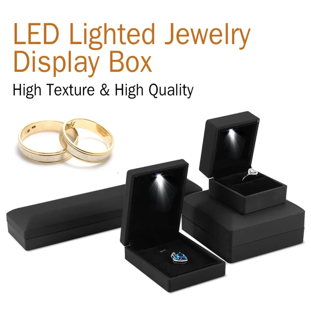 4Types LED Lighted Ring/Pendant/Bracelet/Necklace Jewelry Display Box Stand Gift Storage Box Wedding Engagement Ring Packaging