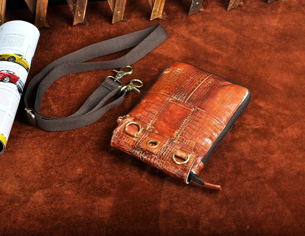 Original Leather Male Casual Design Satchel Cross body bag Multifunction Fashion Travel Belt Waist bag 8