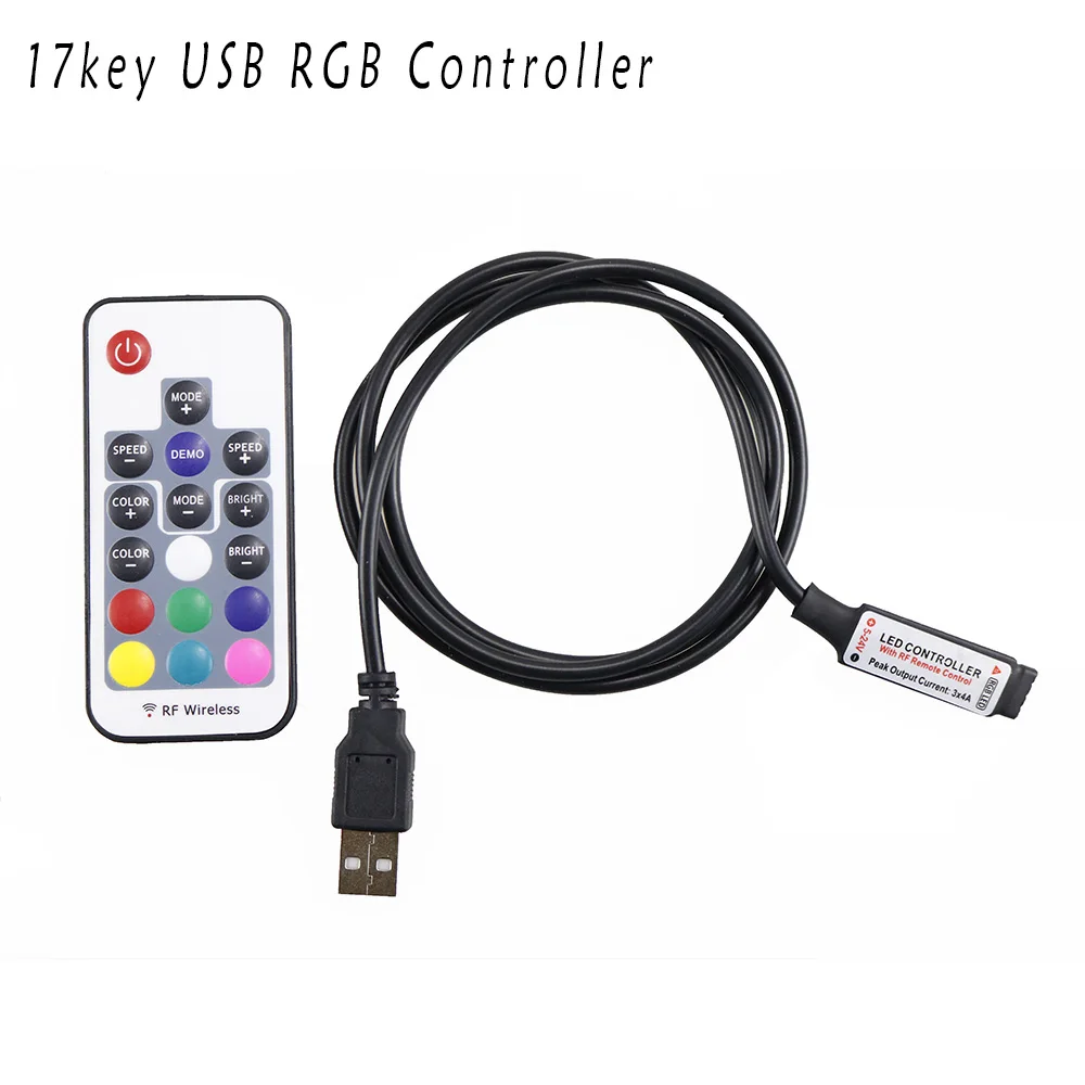 USB RGB LED Controller DC5V Dimmer RF Wireless Mini Remote Controller for RGB 3528 5050 smd Led Strip tape lighting 5-24V 1pcs