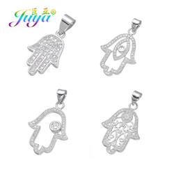 Juya DIY Turkish Jewelry Fittings Cz Paved Hamsa Hand Fatima Pendant For Handmade Charms Bracelet Necklace Earring Making