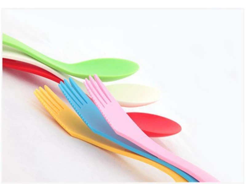 204pcs/lot Fast Shipping 3 in 1 Multi function Plastic spoon fork outdoor spork 6 colors