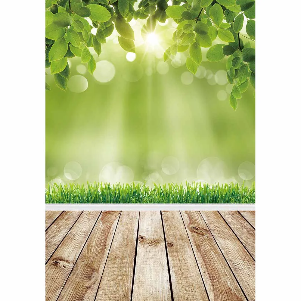 Allenjoy spring backdrops photocall green bokeh wood leaf sunshine background photo photography photophone fabric studio prop