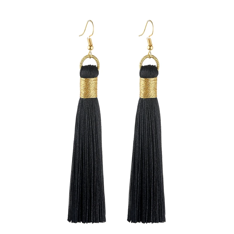 LOVBEAFAS Tassel Earrings For Women Statement Fashion Jewelry Drop Dangle Long Earrings Golden Wrap Silk Fabric Vintage Earrings