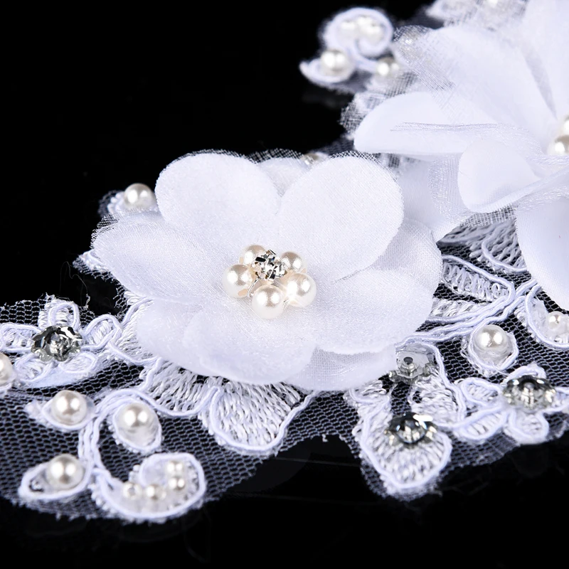 Charm Bridal Tiaras Headband Wedding Hair Accessories Handmade Imitation Pearl Lace White Flower Hair Jewelry