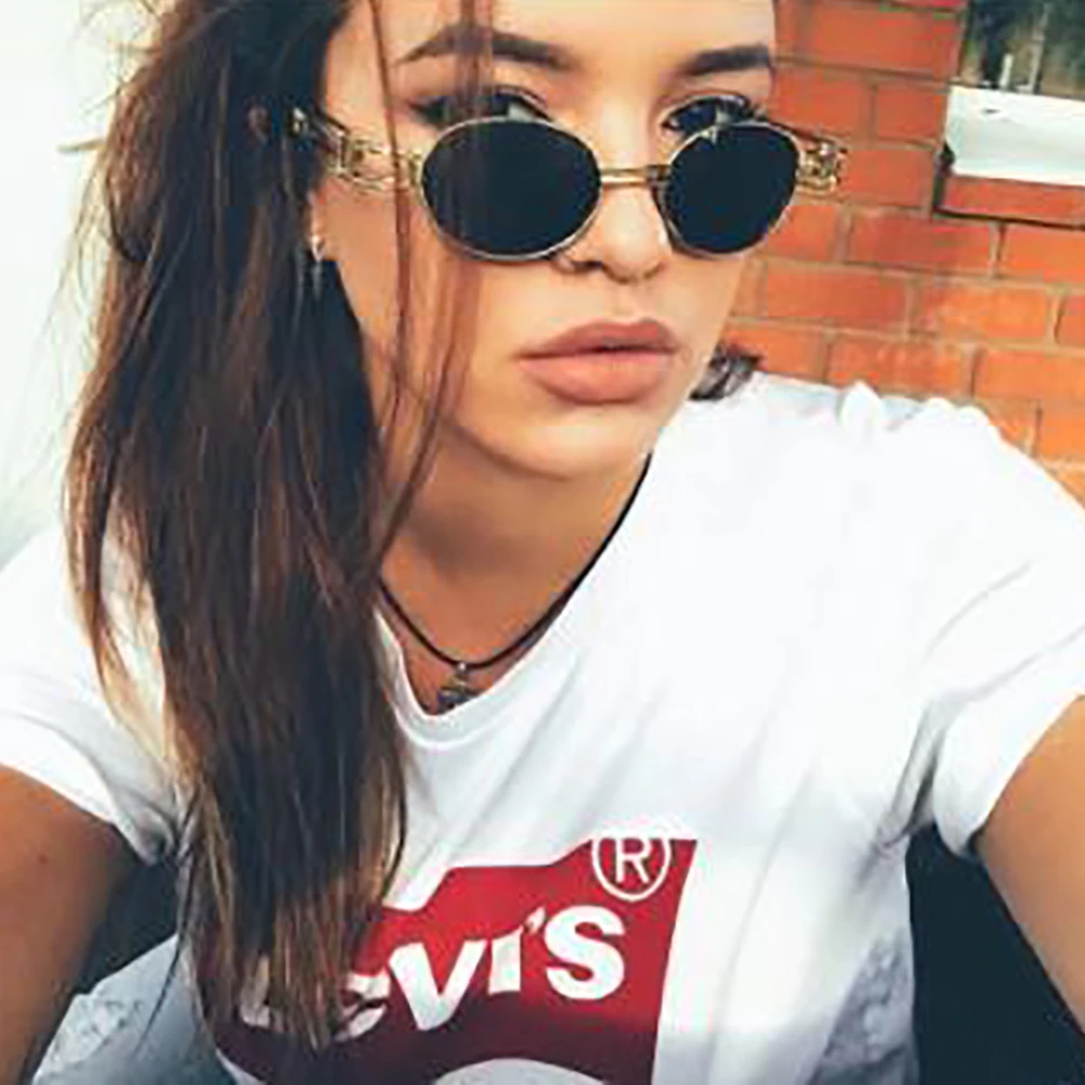VIVIBEE Steampunk Oval Small Women Sunglasses Punk Gold Metal Frame Cooling Sun Glasses Men Hip Pop Brand Designer Goggles