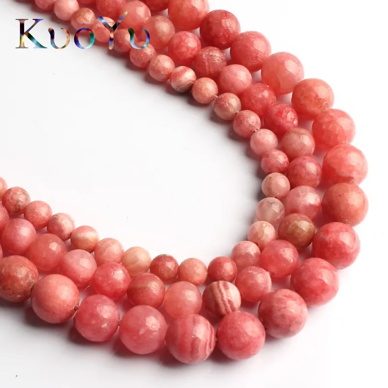 Natural Stone Rhodochrosite Beads Round Smooth Loose Beads Gem Stone For Jewelry Making DIY Bracelet Necklace 15\'\'Inch 6/8/10mm