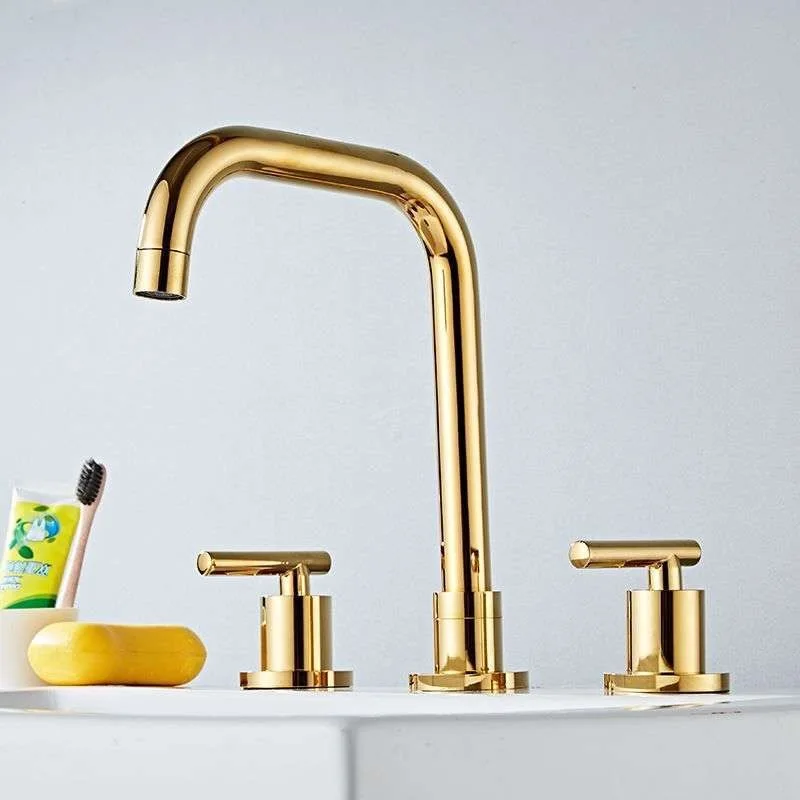 Basin Faucet Brass Gold/Chrome Deck Mounted Widespread Bathroom Sink Faucets 3 Hole Double Handle Hot And Cold Water Tap Pop Up