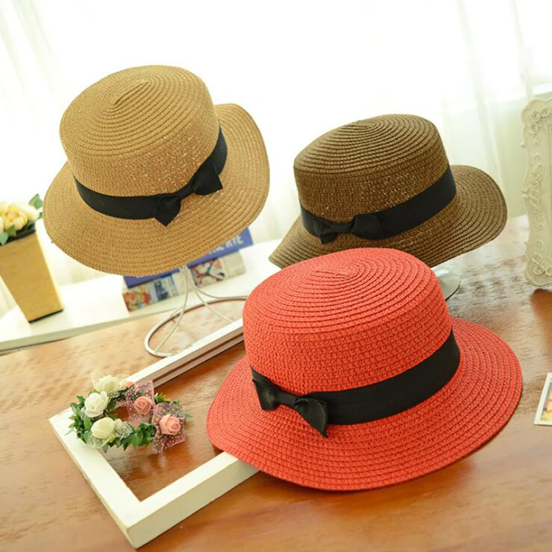 New  Summer Women Boater Beach Hat Female Casual Panama Hat Lady Ribbon Classic Bowknot Flat Sun Hat Women Fedoras Travel