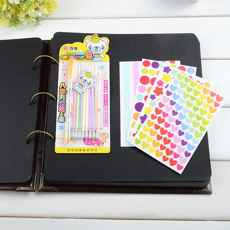 High Quality Vintage PU Leather 25 Black Paper Sheets Card Wedding DIY Gifts Kids Album Vintage Photo foto Scrapbooking Album