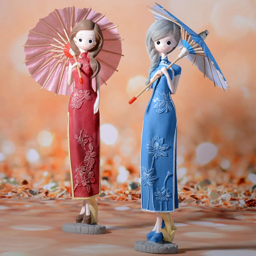 Traditional chinese resin doll Chinese  dress Decoration Carving Handicraft Furnishing Art Figurines  Desktop  Home decor