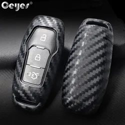 Ceyes Auto Fob inteligentny pilot 3 4 osłona z włókna węglowego Shell akcesoria samochodowe do stylizacji etui na klucze dla Ford Focus Mondeo Explorer Mustang