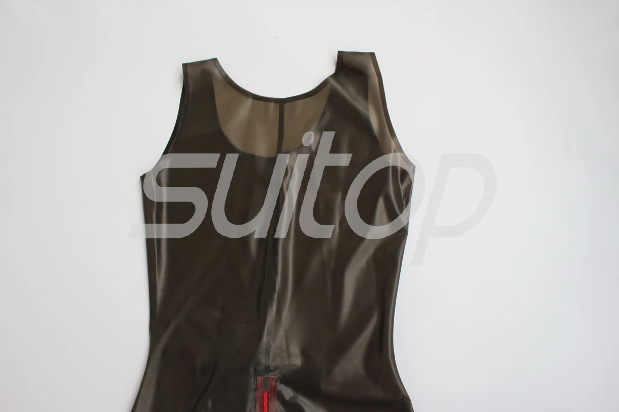 two color latex sportswear catsuit with crotch zipped  and  cod pieces CATSUITOP MEN'S BODY SUITS in transparent black