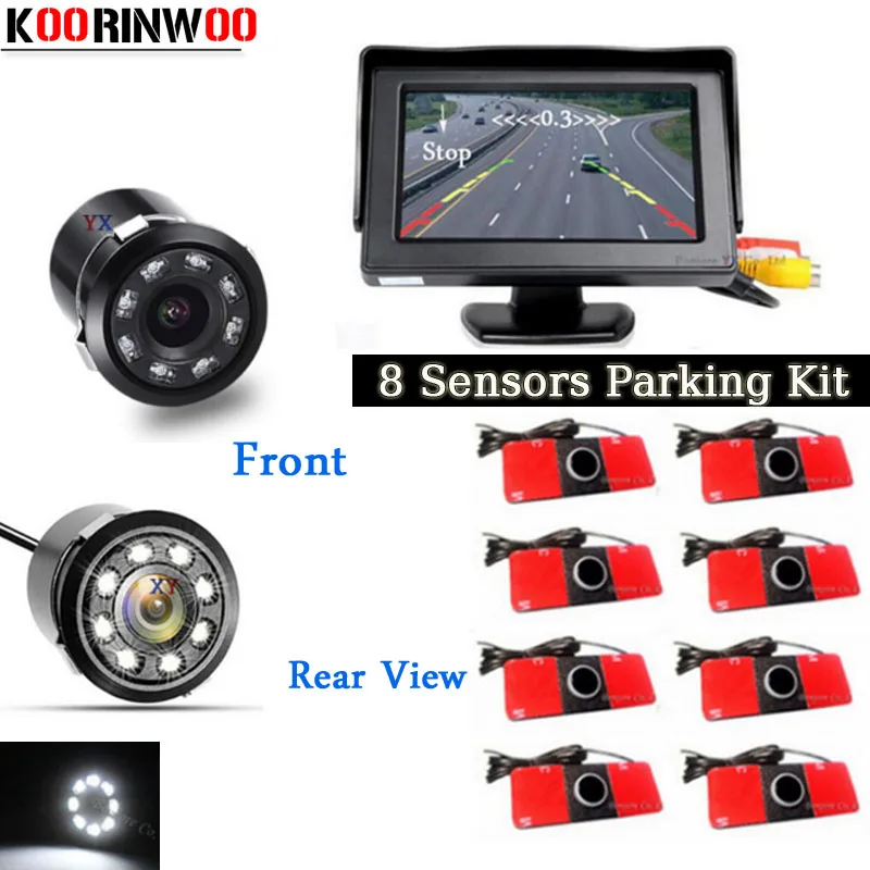 

Koorinwoo 2019 Vehicle LCD Display 8 Parking Sensor Car Reverse Backup Radar System Support Front and Rear View Camera Video 12v