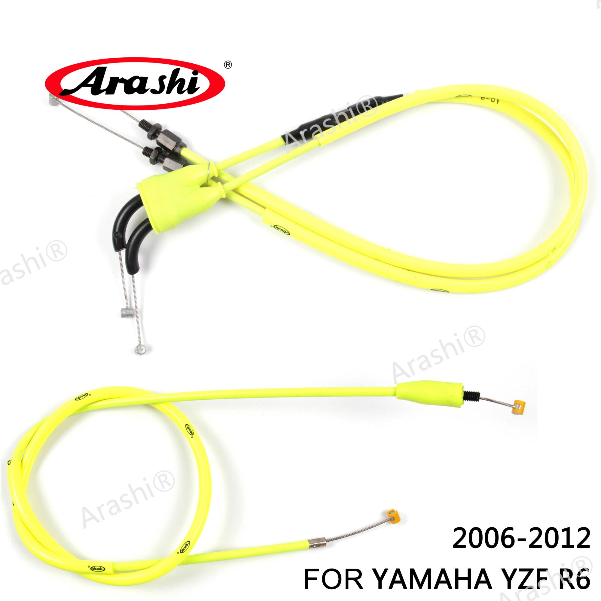 Arashi Motorcycle Accessories Throttle & Clutch Cables Stainless Lines for YAMAHA YZF R6 2006 2007 2008 2009 - 2012 YZF-R6 1 Set