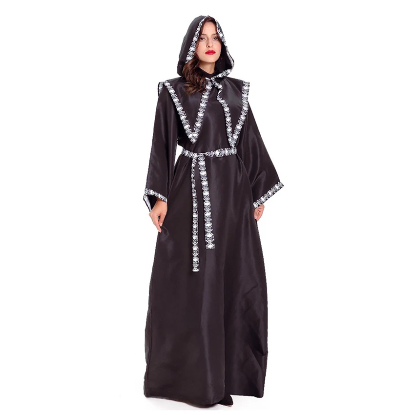 Grim Reaper Wizard Witch Halloween Costume for Women Men Monk Gothic Robe Cloak Gothic Cosplay Dress Carnival Festival Party