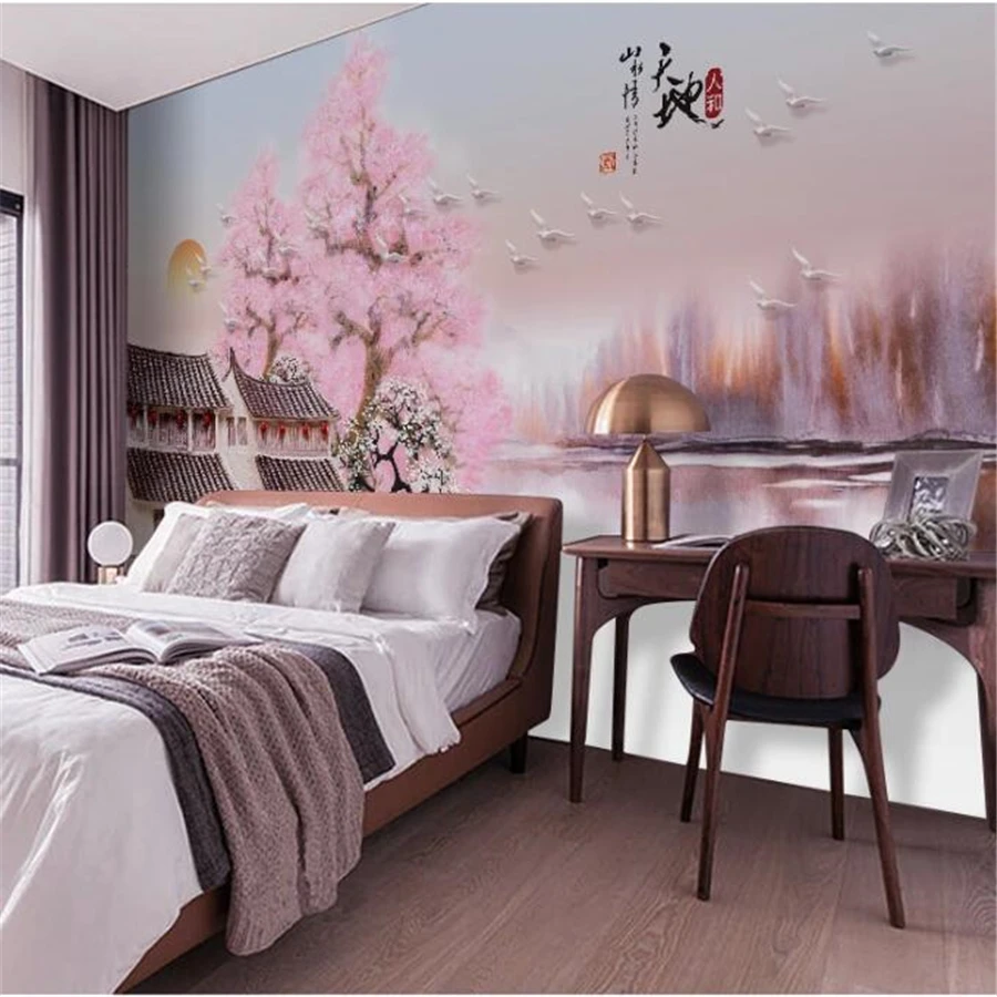 Custom wallpaper 3d mural new Chinese hand-painted abstract Jiangnan spring landscape scenery ink painting background wall paper