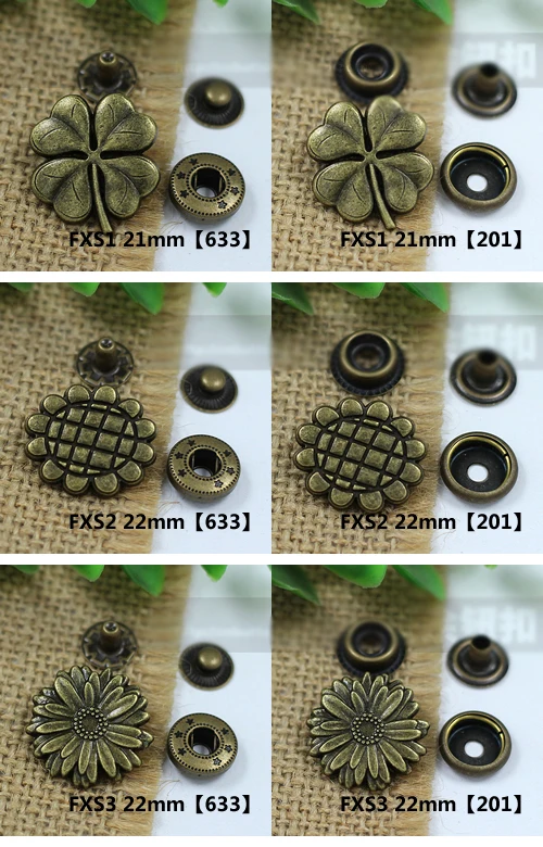 50sets/lot fruit flower design bronze color metal snap button DIY leather craft accessories