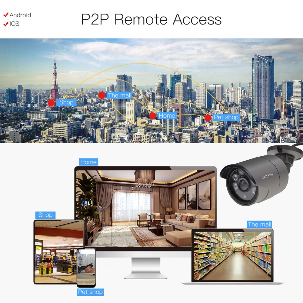 AZISHN-cámara IP de Metal H.265 + 3MP, 2304X1296 6IR, visión nocturna, detección de movimiento, XMEye, P2P, CCTV, IP67, impermeable