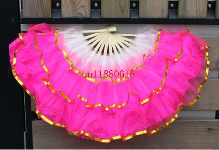 20pcs/lot Free shipping 3 layer Chinese silk dance fan KungFu FAN Belly Dancing Fans with golden edge