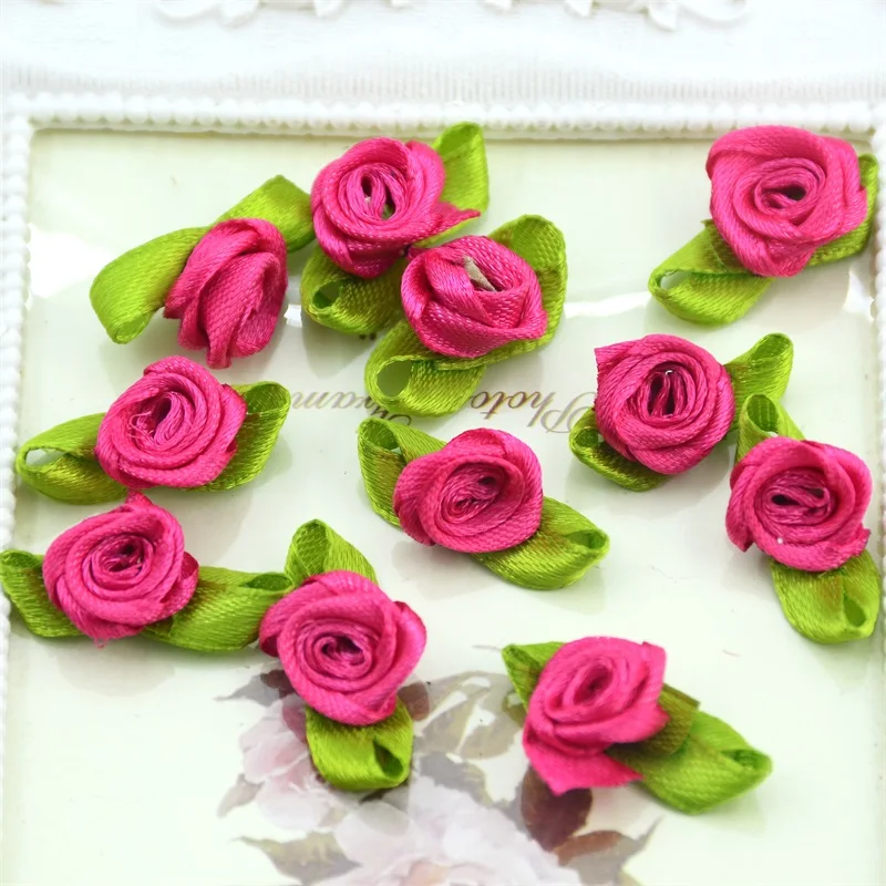 100pcs Artificial Mini Silk Flower Artificial Handmade DIY Ribbon  Rose Pretty Christmas Craft DIY Wedding Decoration Craft