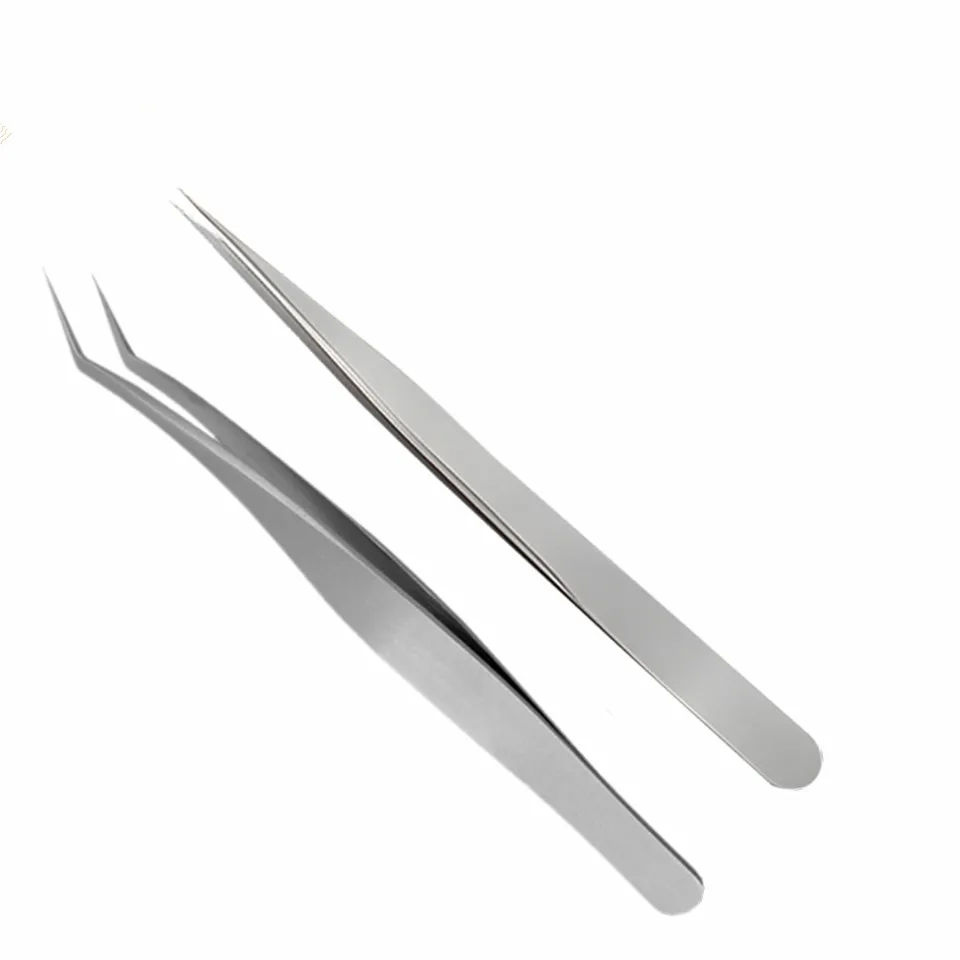 2PCS VETUS Stainless Steel Eyelash Extension Tweezers False Nippers Pointed Clip Nail Art Tools Straight Curve Eyelash Tweezers