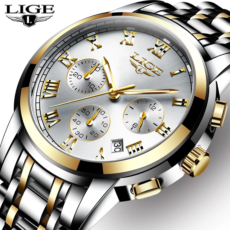 LIGE Men Watches Top Luxury Brand Full Steel Waterproof Sport Quartz Watch Men Fashion Date Clock Chronograph Relogio Masculino