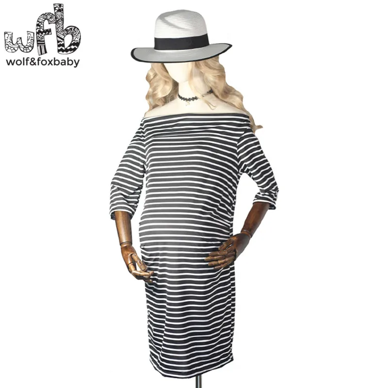 Retail Pregnant women Large size dress striped half sleeve Slim Fit Strapless shoulderless casual dress summer