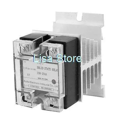 Single Phase Solid State Relay SSR-25AA 25A AC 90-280V 24-480VAC w Heat Sink