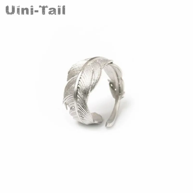 Uini-Tail 2018 hot new 925 Tibetan silver open feather ring adjustable size girl jewelry fashion tide flow high quality jewelry