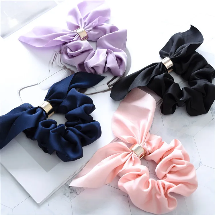 Solid Bunny Rabbit Ears Headbands Elastic Hair Band for Women Turban Head Wrap Bow Knot Metal Wire Scarf Hair Accessories