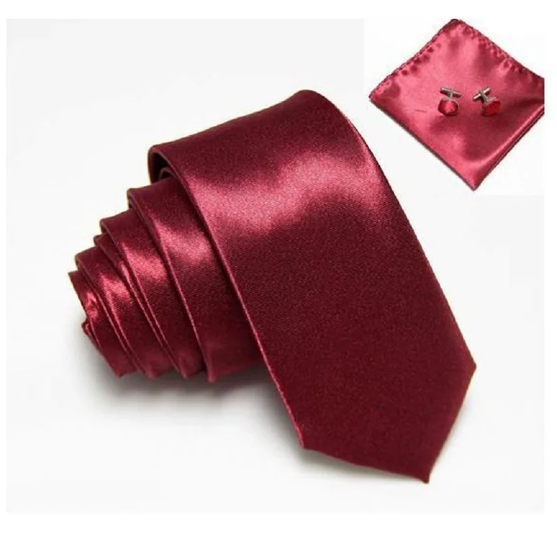 HOOYI Slim ties for men skinny neck tie set cufflinks polyester Pocket square handkerchief